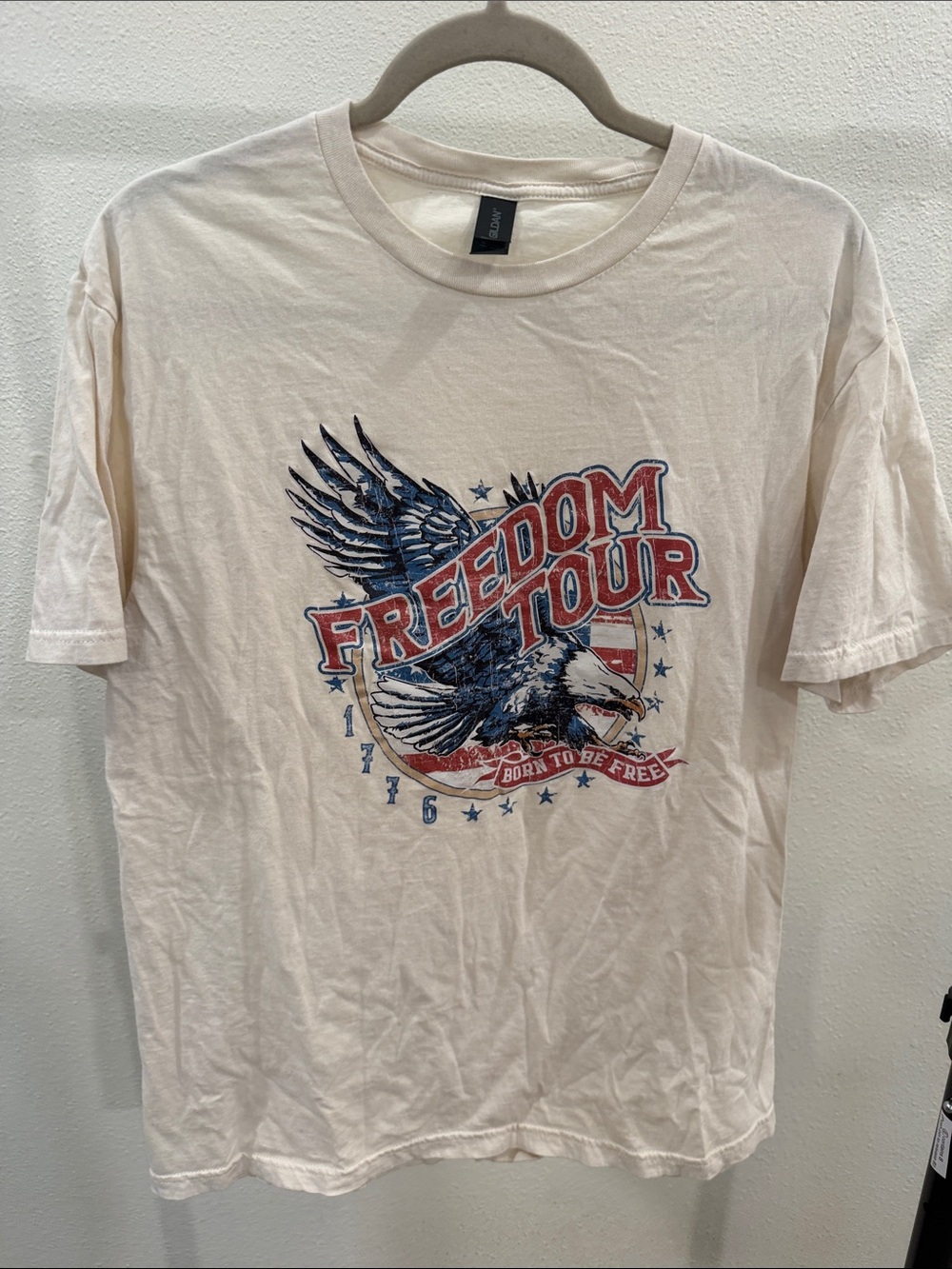 Gildan Cream Short-Sleeve Freedom Tour Eagle Graphic Tee with Red and Blue Print